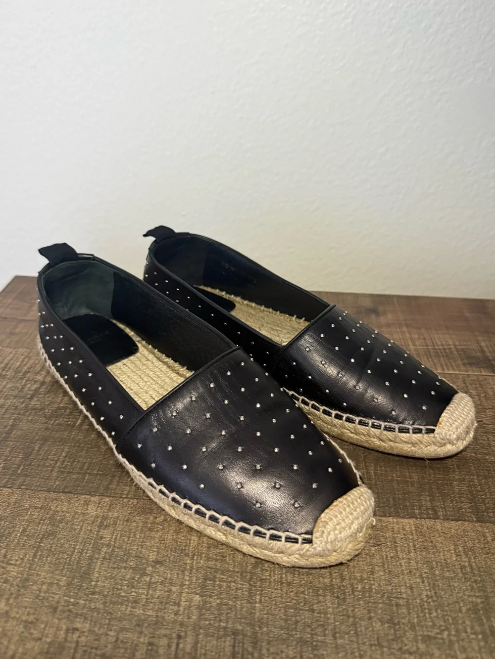 Saint Laurent Paris Black Studded Leather Espadrilles EU 37.5